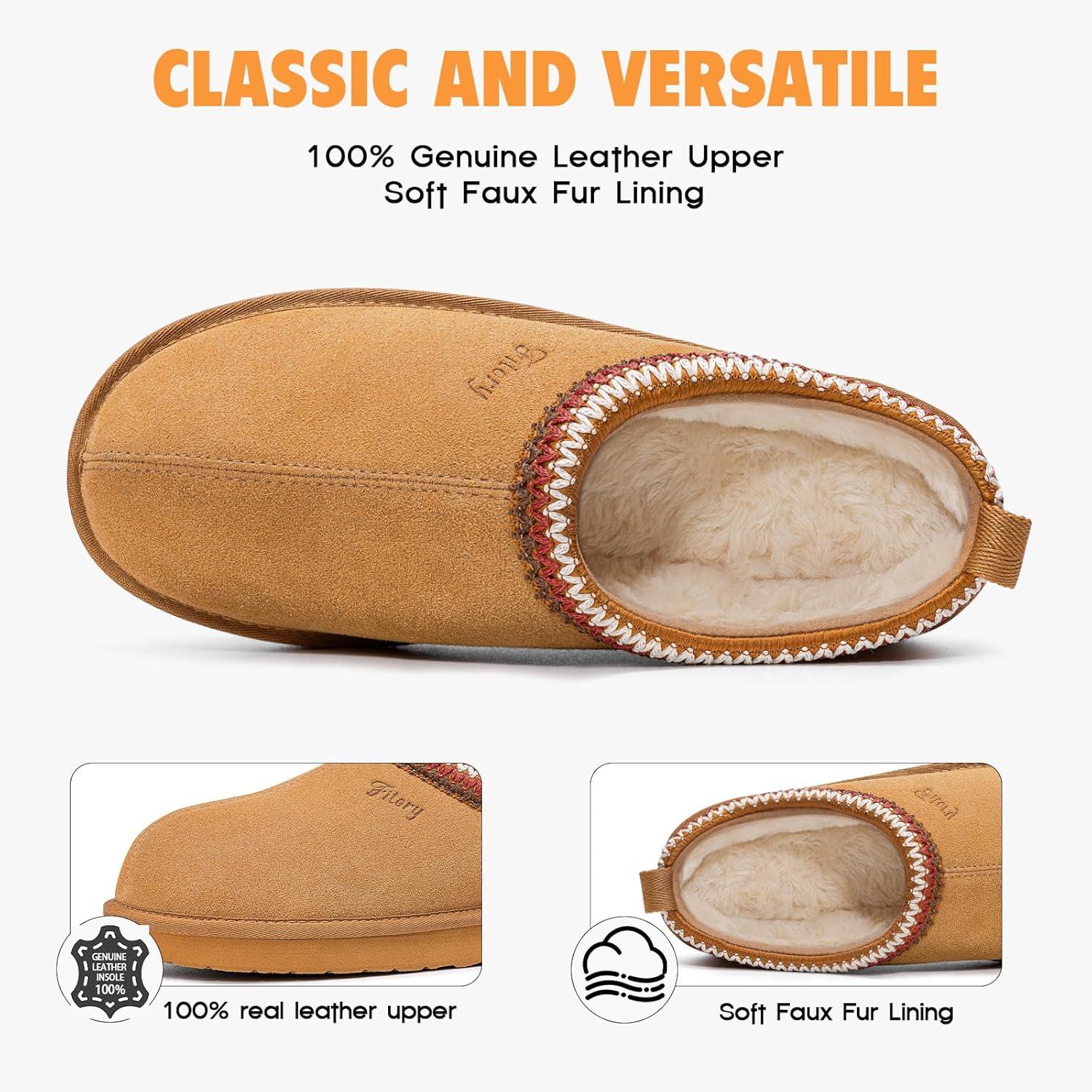 imageFITORY Womens Suede Slipper Flat Slip On House Shoes with Faux Fur Lining Indoor Outdoor Short Mini BootsKhaki Brown
