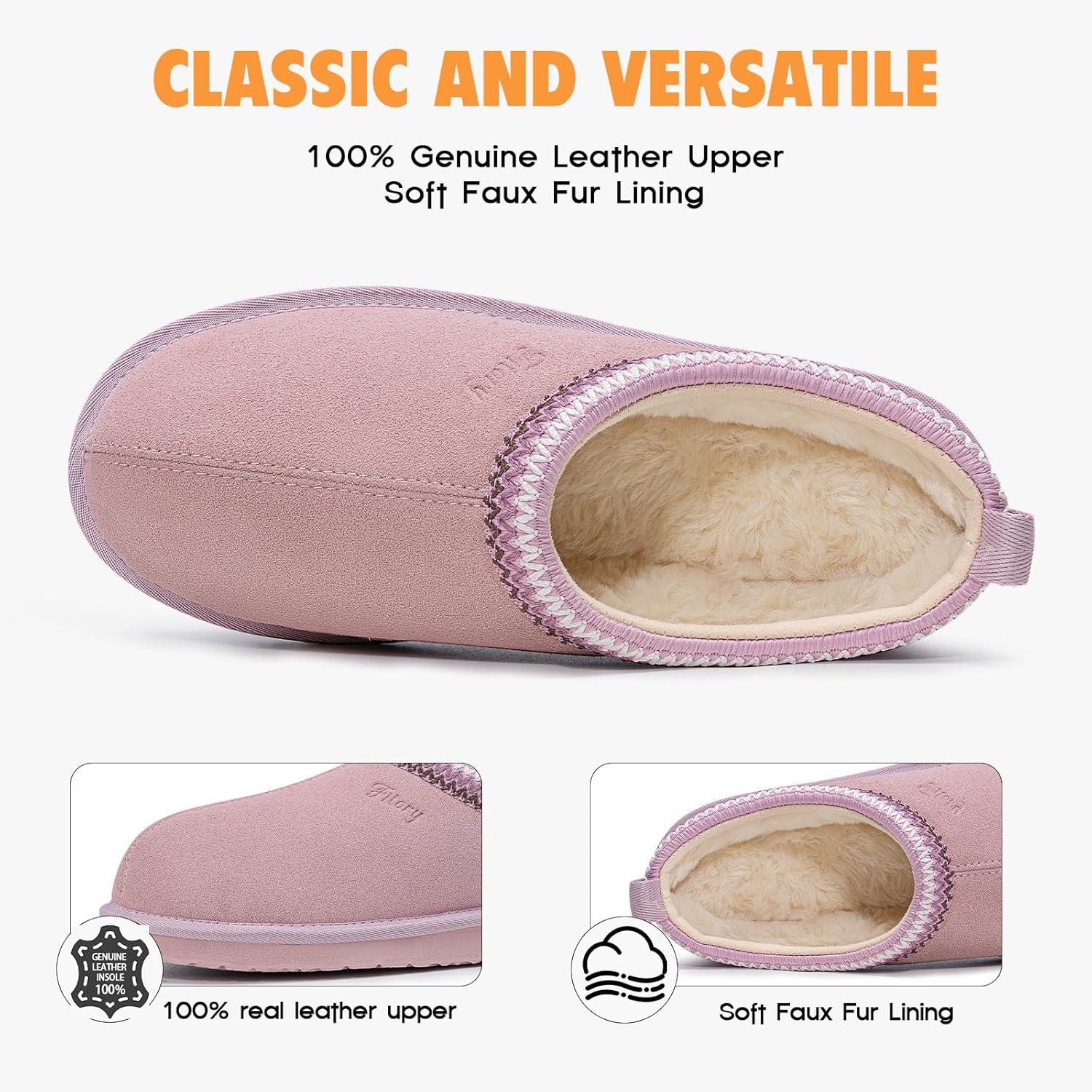 imageFITORY Womens Suede Slipper Flat Slip On House Shoes with Faux Fur Lining Indoor Outdoor Short Mini BootsPurple
