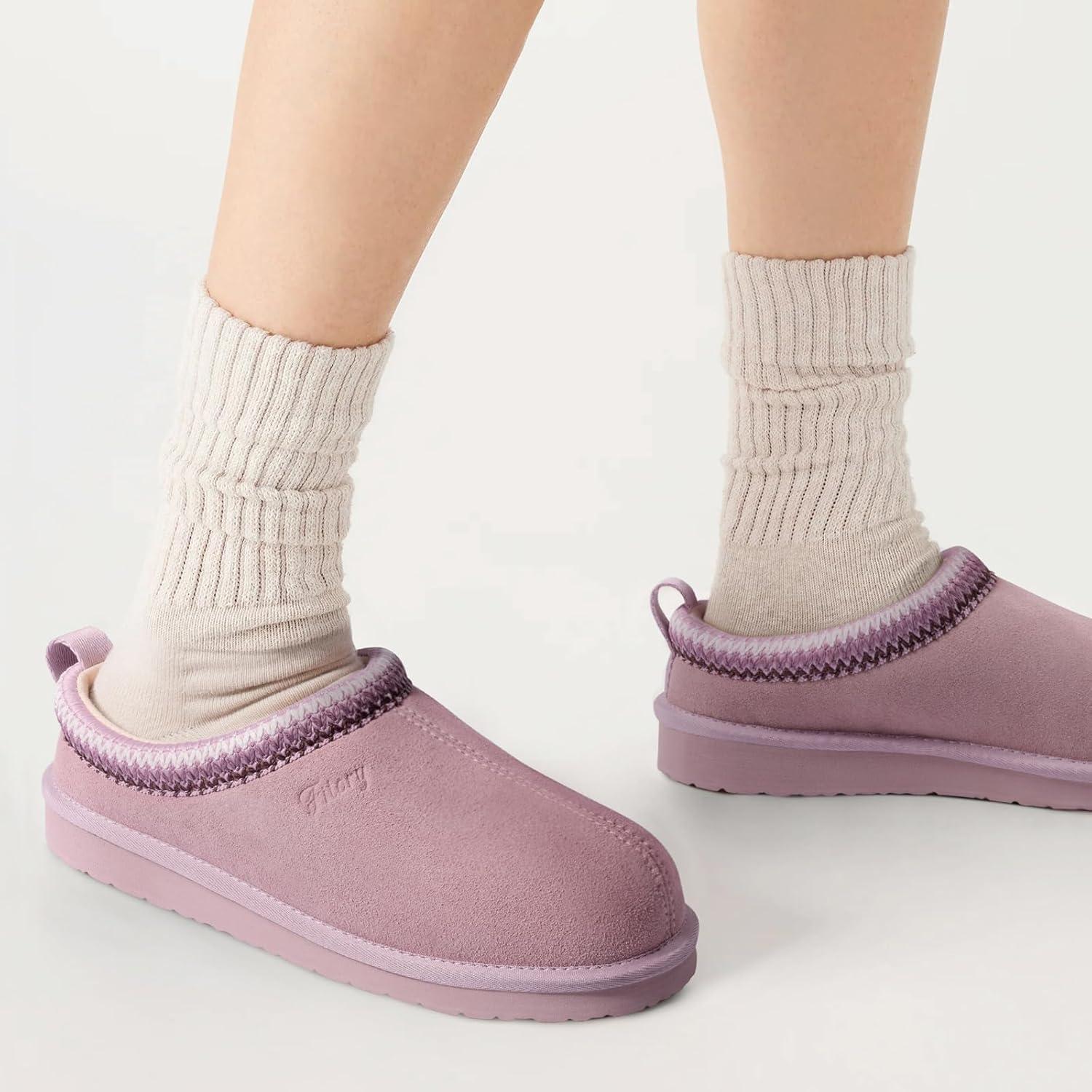imageFITORY Womens Suede Slipper Flat Slip On House Shoes with Faux Fur Lining Indoor Outdoor Short Mini BootsPurple