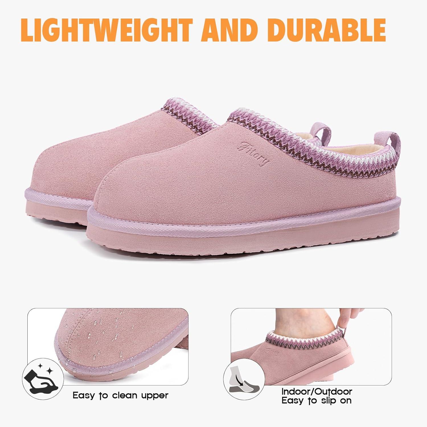 imageFITORY Womens Suede Slipper Flat Slip On House Shoes with Faux Fur Lining Indoor Outdoor Short Mini BootsPurple