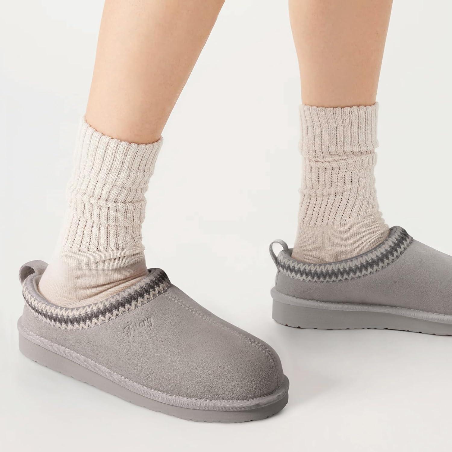 imageFITORY Womens Suede Slipper Flat Slip On House Shoes with Faux Fur Lining Indoor Outdoor Short Mini BootsSmoke Grey