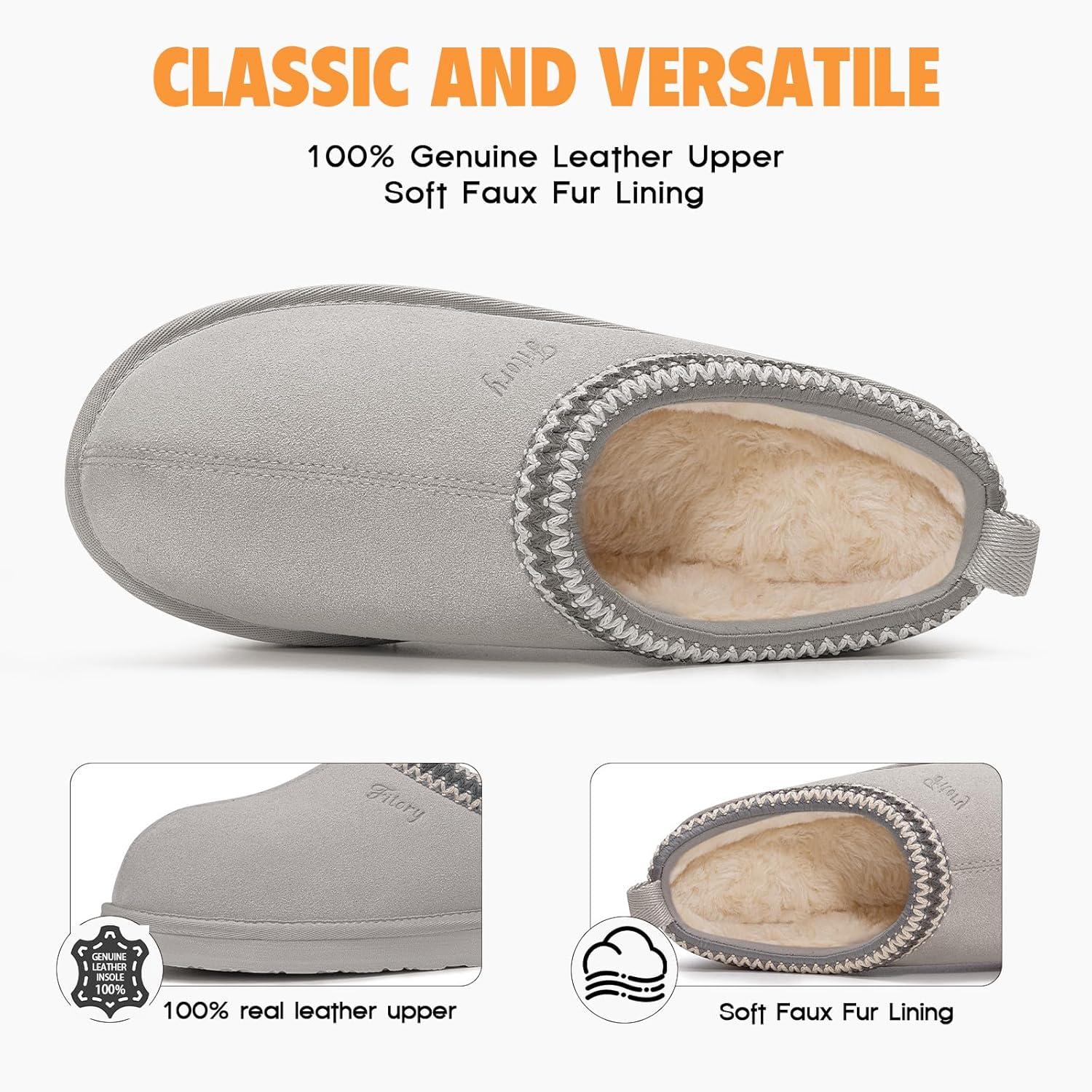 imageFITORY Womens Suede Slipper Flat Slip On House Shoes with Faux Fur Lining Indoor Outdoor Short Mini BootsSmoke Grey