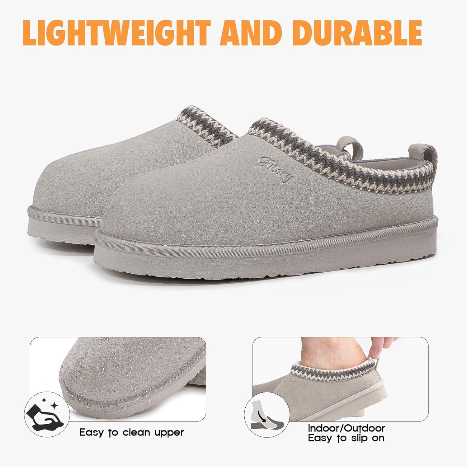 imageFITORY Womens Suede Slipper Flat Slip On House Shoes with Faux Fur Lining Indoor Outdoor Short Mini BootsSmoke Grey