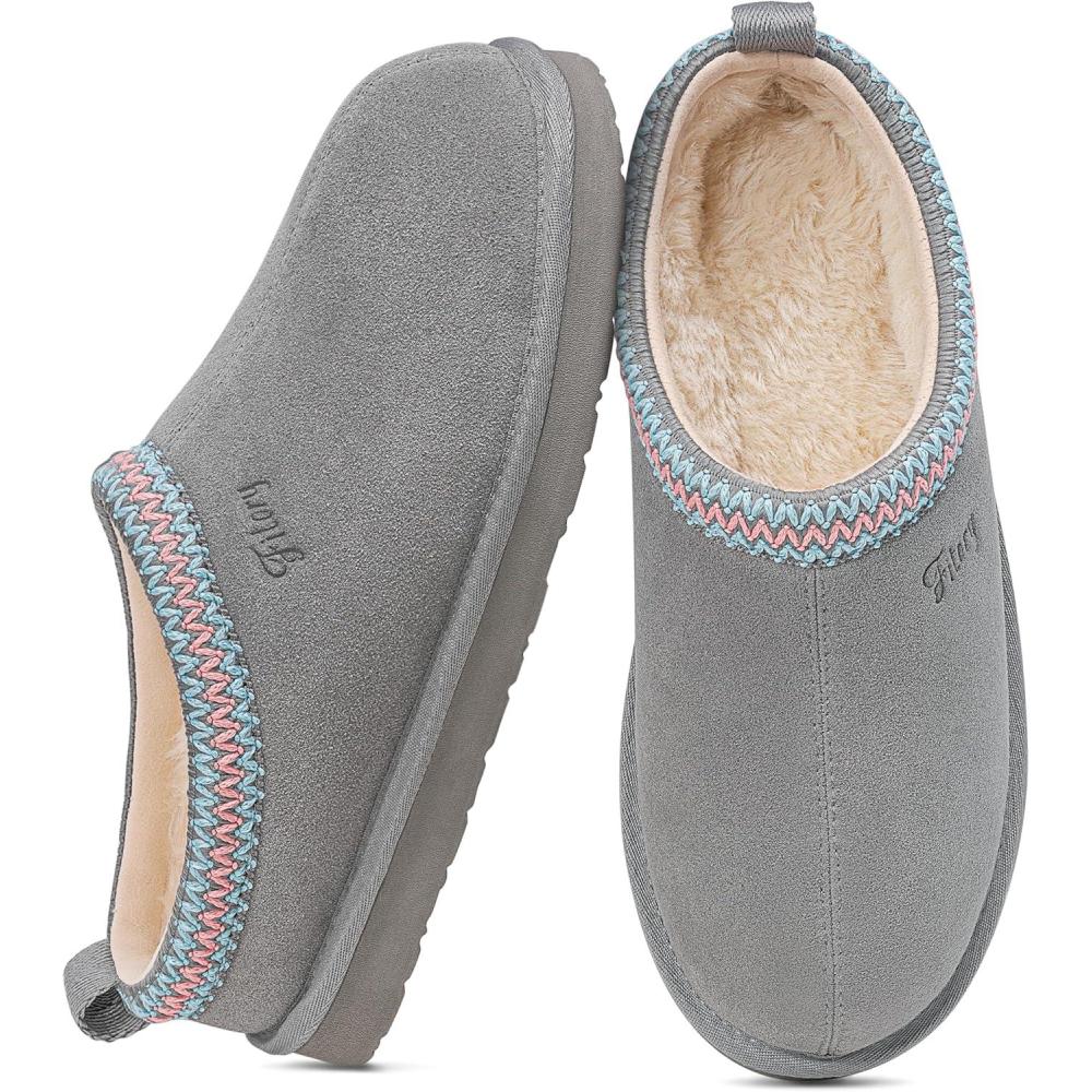 imageFITORY Womens Suede Slipper Flat Slip On House Shoes with Faux Fur Lining Indoor Outdoor Short Mini BootsDark Gray