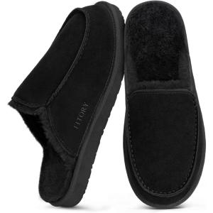 FITORY Men’s Faux Fur House Slippers,Slip on Cozy Winter Shoes for Indoor and Outdoor Size 7-14(Black)