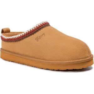 FITORY Women’s Suede Slipper, Flat Slip On House Shoes with Faux Fur Lining Indoor Outdoor Short Mini Boots(Khaki Brown)