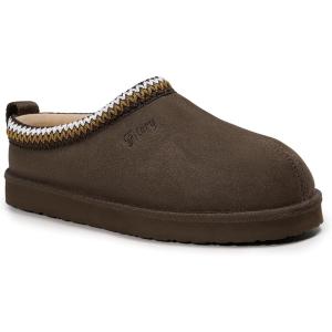 FITORY Women’s Suede Slipper, Flat Slip On House Shoes with Faux Fur Lining Indoor Outdoor Short Mini Boots(Taupe)