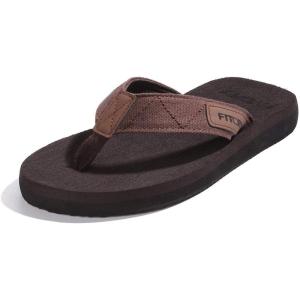 FITORY Men’s Flip-Flops, Thongs Sandals Comfort Slippers for Beach(Brown)