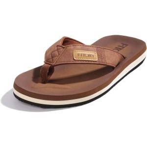 FITORY Men’s Flip-Flops, Thongs Sandals Comfort Slippers for Beach(Tan)