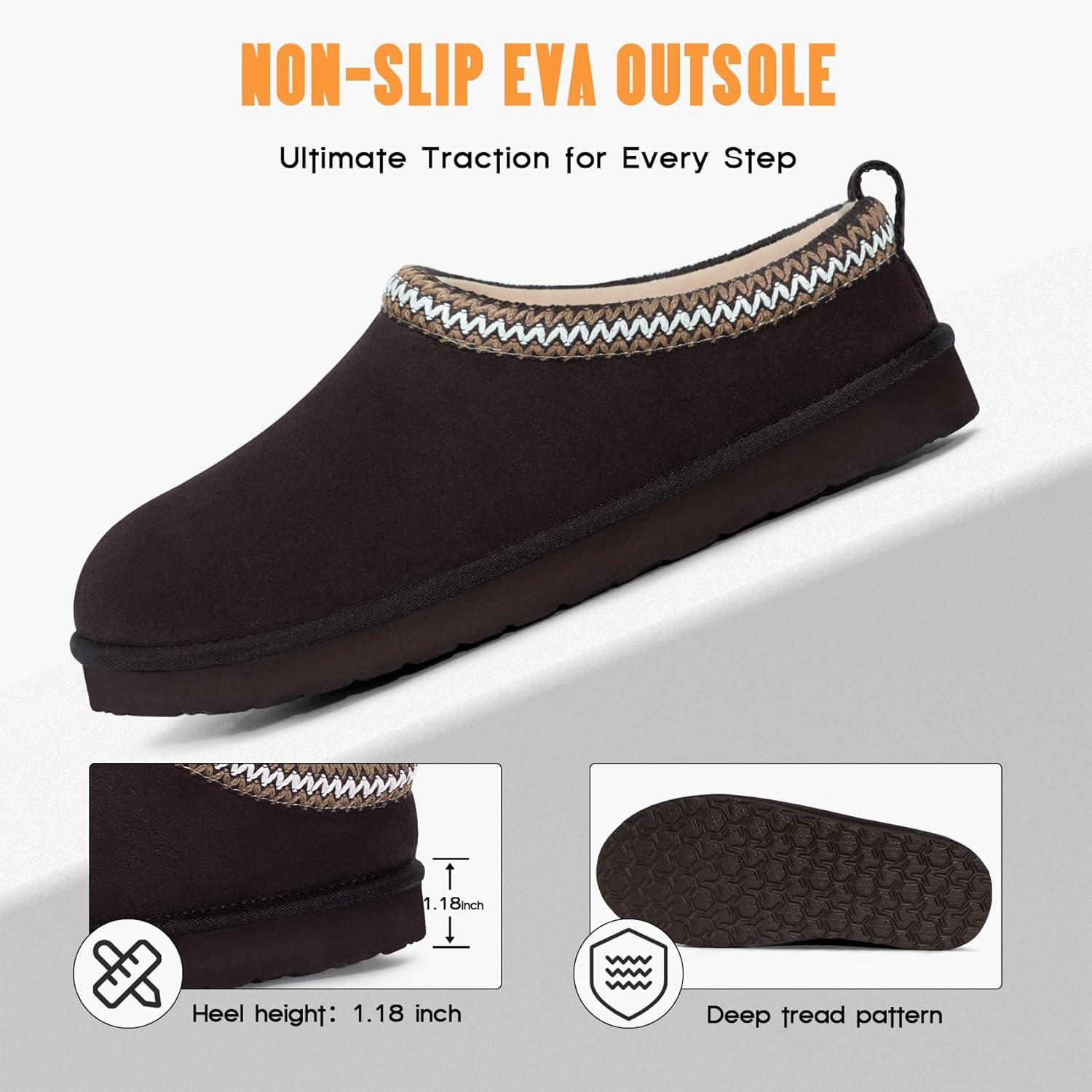 imageFITORY Mens Winter Genuine Leather Slippers Comfy Memory Foam Suede Shoes with Warm FleeceLined for Indoor and Outdoor Size 714Brown