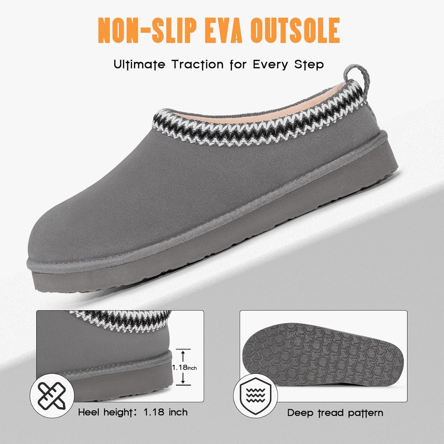 imageFITORY Mens Winter Genuine Leather Slippers Comfy Memory Foam Suede Shoes with Warm FleeceLined for Indoor and Outdoor Size 714Grey