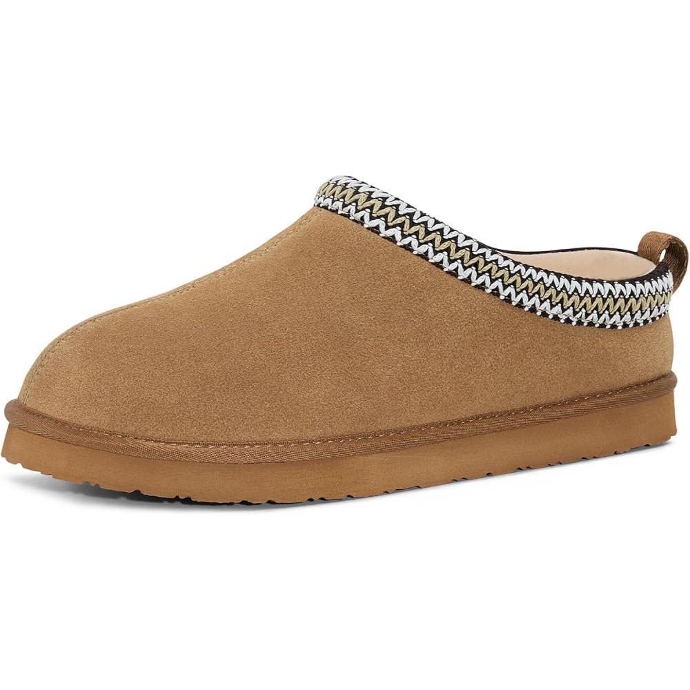 imageFITORY Mens Winter Genuine Leather Slippers Comfy Memory Foam Suede Shoes with Warm FleeceLined for Indoor and Outdoor Size 714Chestnut