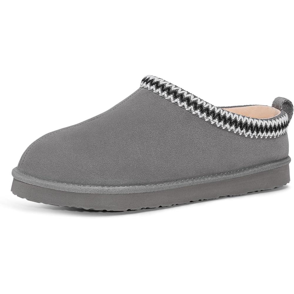 imageFITORY Mens Winter Genuine Leather Slippers Comfy Memory Foam Suede Shoes with Warm FleeceLined for Indoor and Outdoor Size 714Grey
