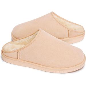 FITORY Men’s Slippers with Genuine Leather, Winter’s Classic Memory Foam Shoes, Cozy Warm Durable Slip On House Slippers Size 7-14(Tan)