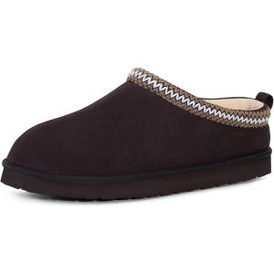 FITORY Men’s Winter Genuine Leather Slippers, Comfy Memory Foam Suede Shoes with Warm Fleece-Lined for Indoor and Outdoor Size 7-14(Brown)