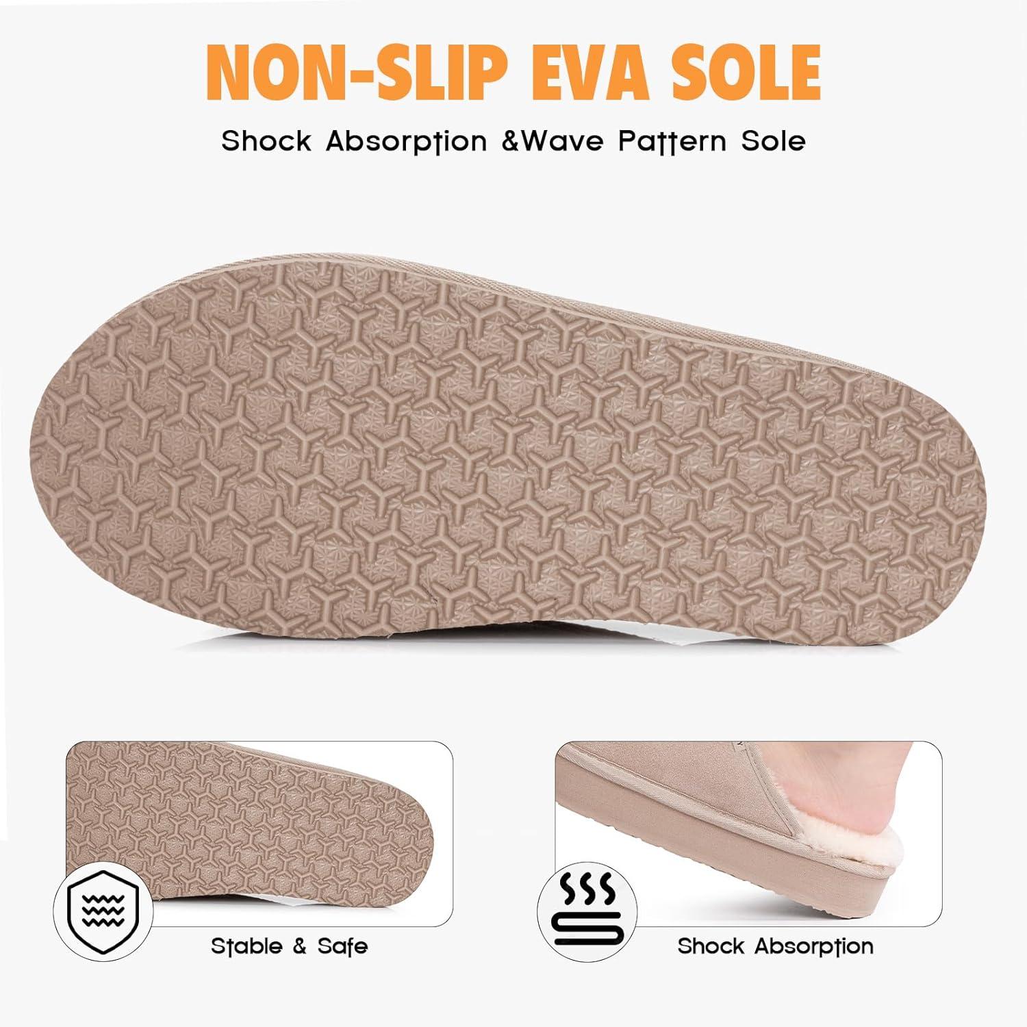 imageFITORY Womens Suede Slippers with Fuzzy Lined Open Toe Slide SandalsNonSlip IndoorOutdoor House ShoesBeige