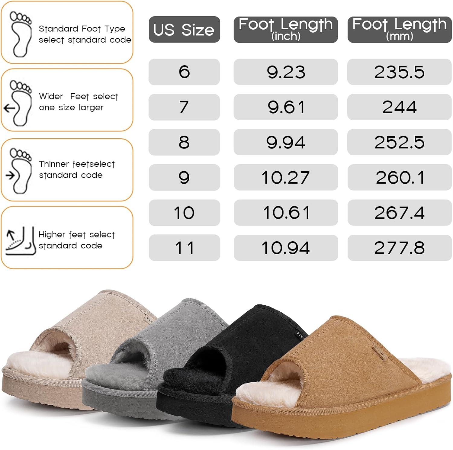 imageFITORY Womens Suede Slippers with Fuzzy Lined Open Toe Slide SandalsNonSlip IndoorOutdoor House ShoesBlack