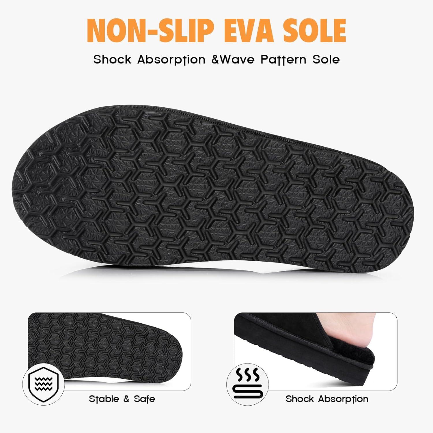 imageFITORY Womens Suede Slippers with Fuzzy Lined Open Toe Slide SandalsNonSlip IndoorOutdoor House ShoesBlack