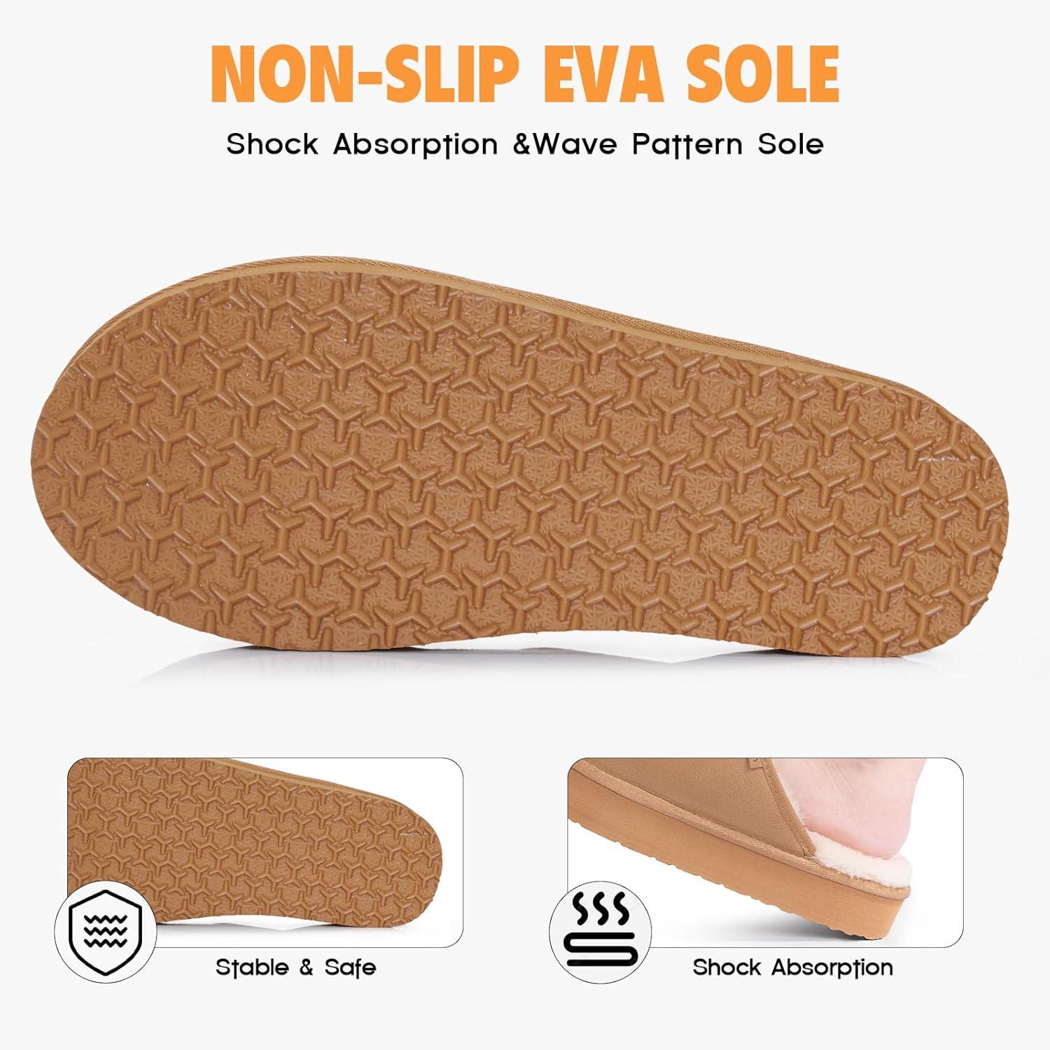 imageFITORY Womens Suede Slippers with Fuzzy Lined Open Toe Slide SandalsNonSlip IndoorOutdoor House ShoesBrown