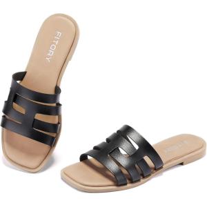 FITORY Women’s Flat Sandals Fashion Square Open Toe Slip-On Summer Casual Slippers