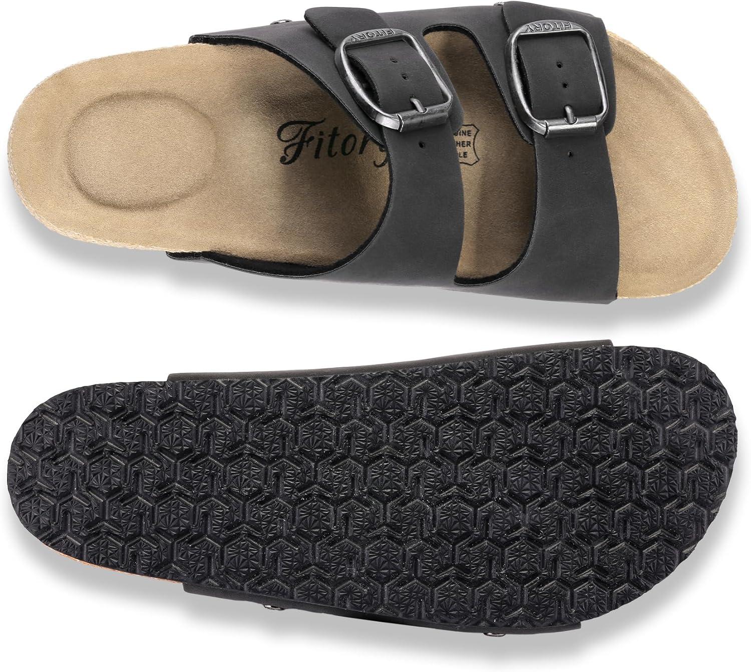 imageFITORY Womens Flat Sandals with Suede Insole Open Toe Adjustable Slides for Summer Size 611