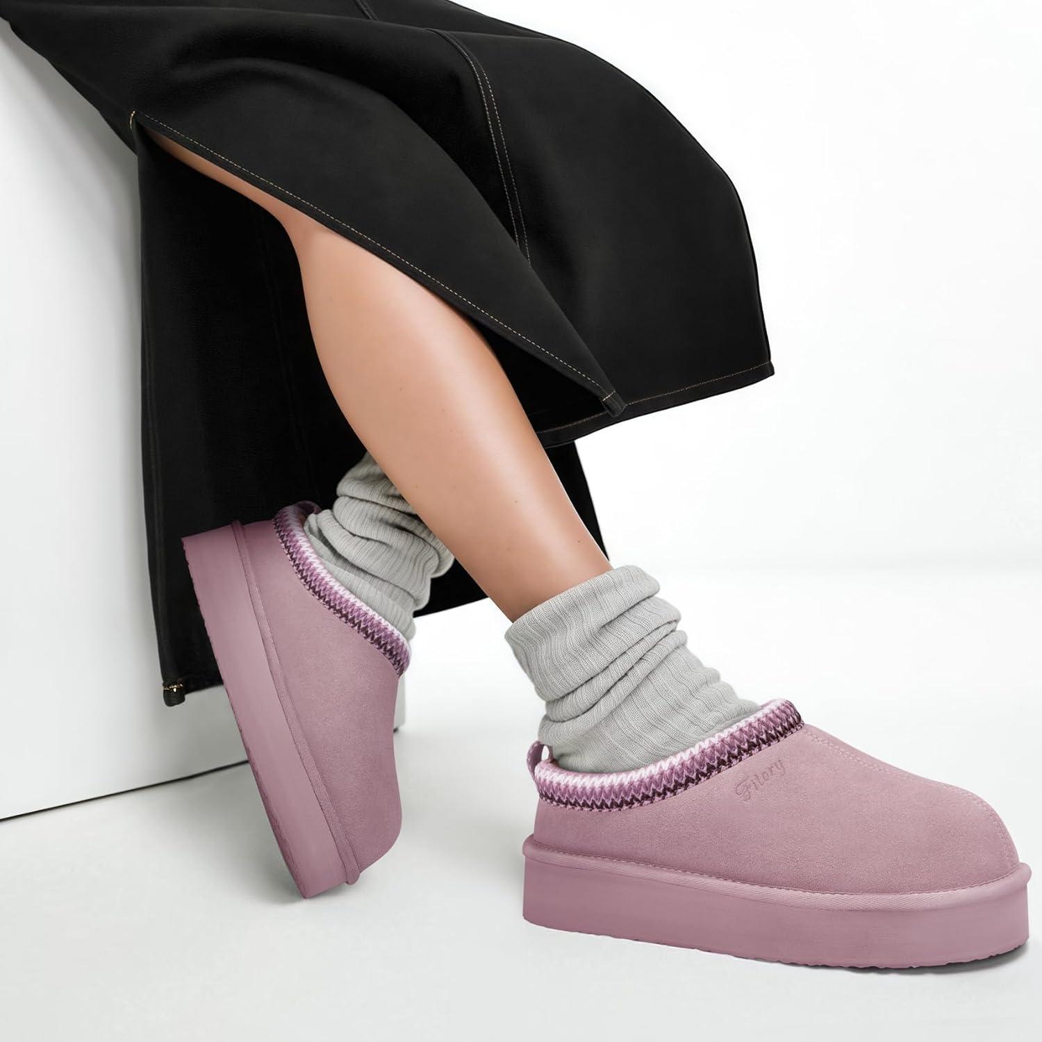 imageFITORY Womens Suede Slipper Flat Short Mini Boots with Fur Fleece Winter Casual Comfort ShoesLilac Purple