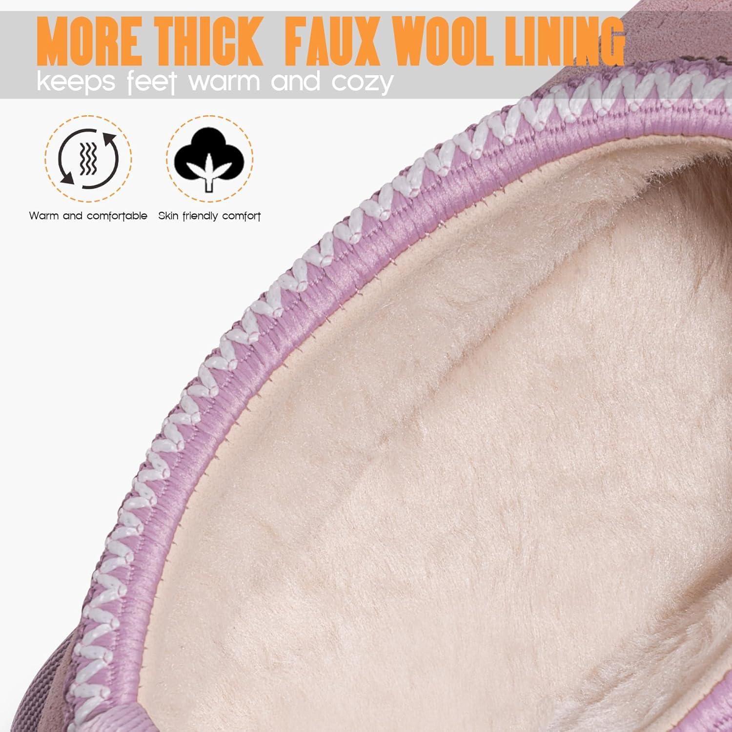 imageFITORY Womens Suede Slipper Flat Short Mini Boots with Fur Fleece Winter Casual Comfort ShoesLilac Purple