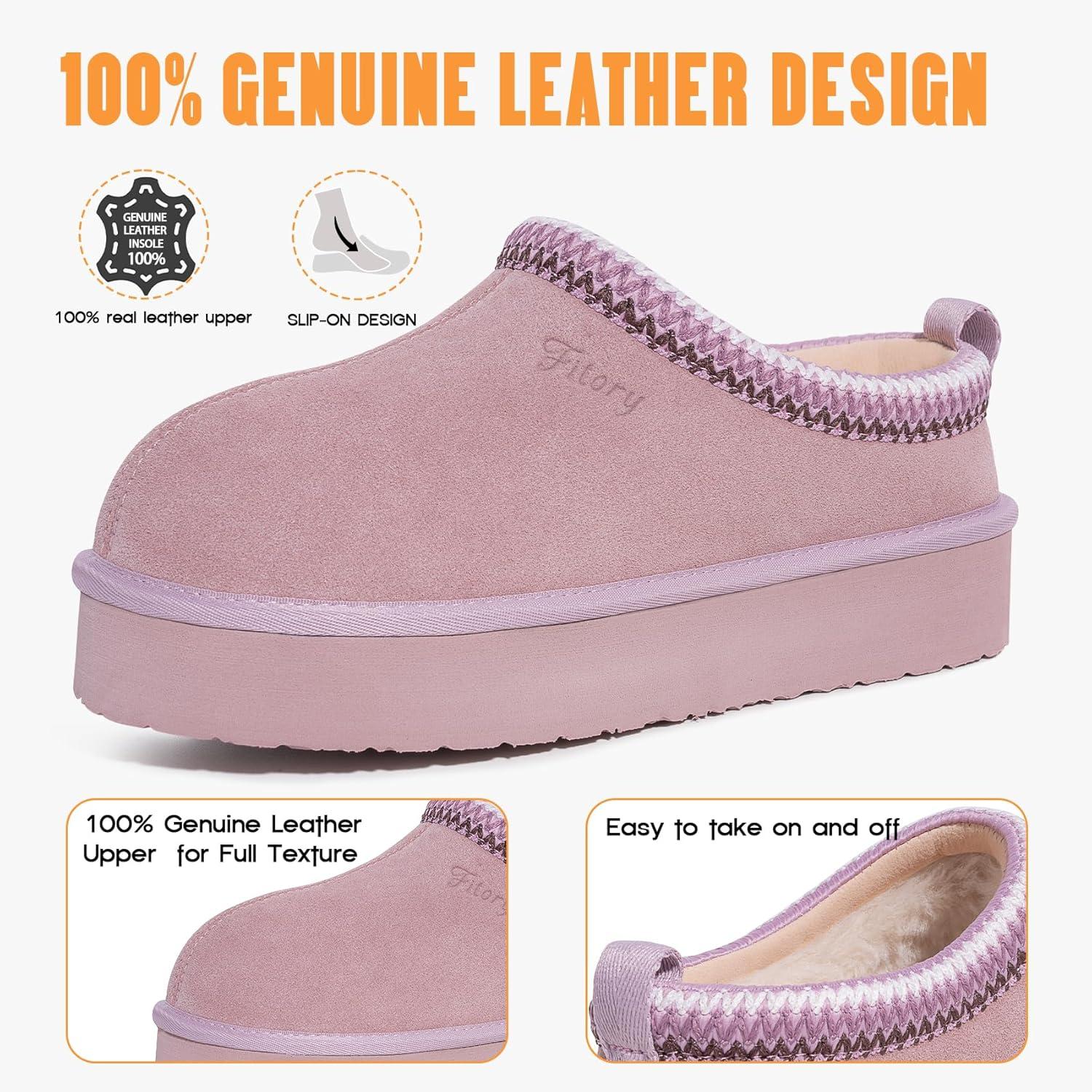 imageFITORY Womens Suede Slipper Flat Short Mini Boots with Fur Fleece Winter Casual Comfort ShoesLilac Purple