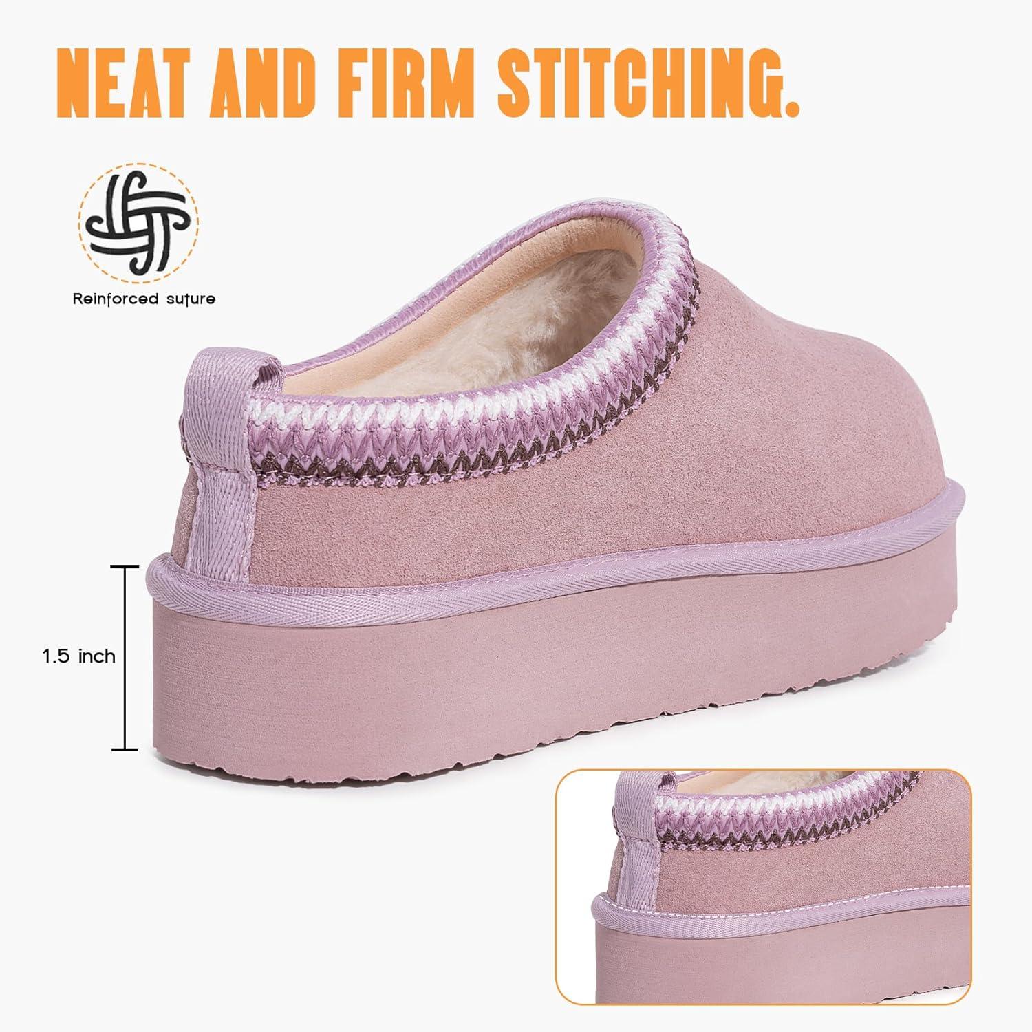 imageFITORY Womens Suede Slipper Flat Short Mini Boots with Fur Fleece Winter Casual Comfort ShoesLilac Purple