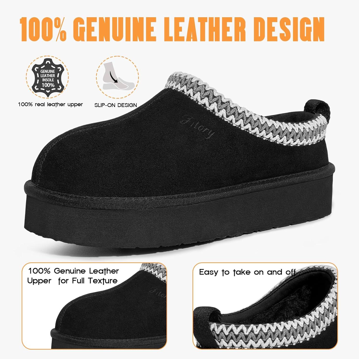 imageFITORY Womens Suede Slipper Flat Short Mini Boots with Fur Fleece Winter Casual Comfort ShoesPitch Black