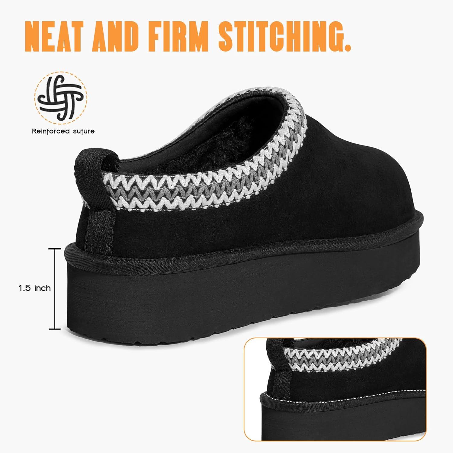 imageFITORY Womens Suede Slipper Flat Short Mini Boots with Fur Fleece Winter Casual Comfort ShoesPitch Black