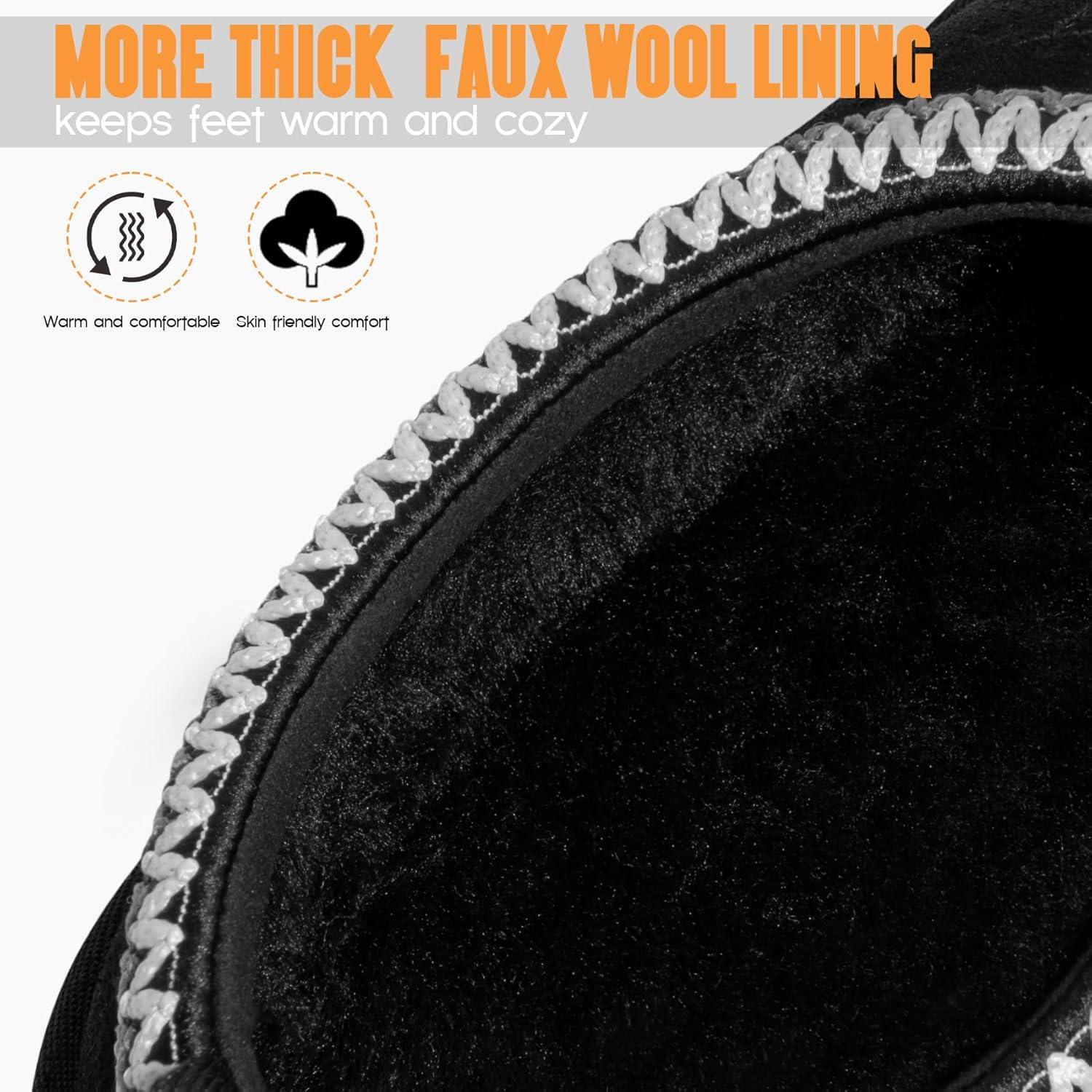 imageFITORY Womens Suede Slipper Flat Short Mini Boots with Fur Fleece Winter Casual Comfort ShoesPitch Black