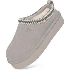 FITORY Women’s Suede Slipper | Flat Short Mini Boots with Fur Fleece | Winter Casual Comfort Shoes(Ash Grey)