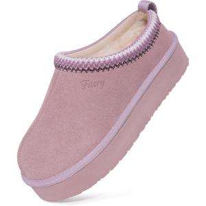 FITORY Women’s Suede Slipper | Flat Short Mini Boots with Fur Fleece | Winter Casual Comfort Shoes(Lilac Purple)