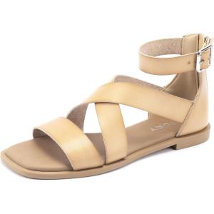 FITORY Womens Flat Sandals With Casual Fashion Slides Open Toe Strap Zipper Back Flatform for Lady Summer Size 6-11(Camel)