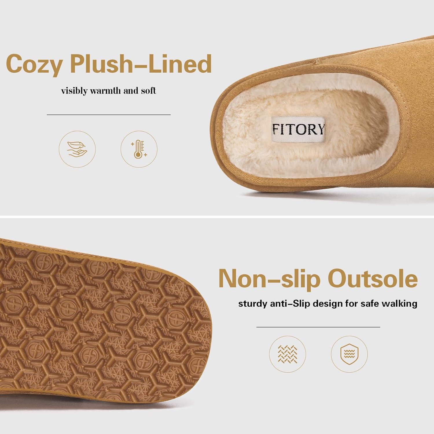 imageFITORY Mens Suede House Slippers Slip on Warm Cozy Home Shoes with Soft Plush Lining for Winter Indoor and Outdoor Size 714Chestnut