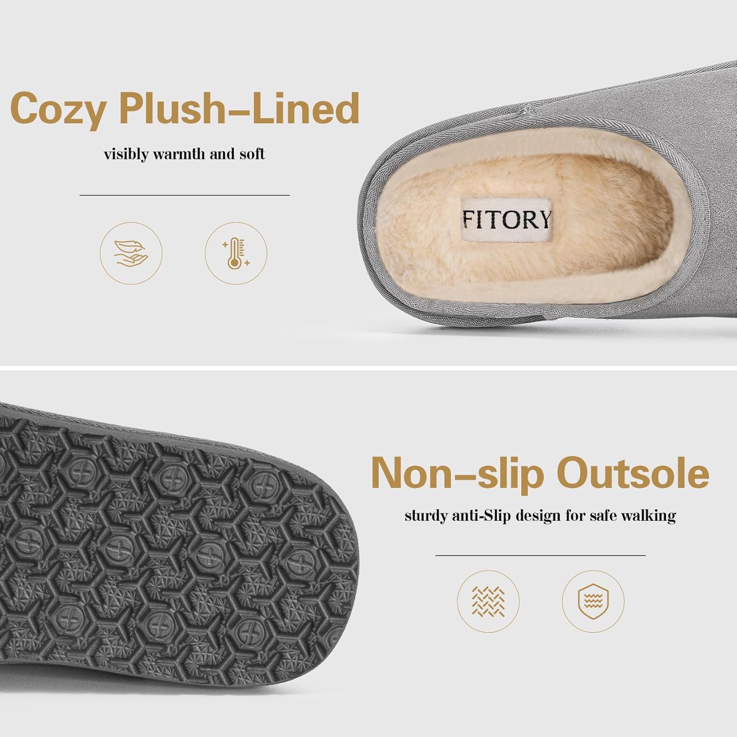 imageFITORY Mens Suede House Slippers Slip on Warm Cozy Home Shoes with Soft Plush Lining for Winter Indoor and Outdoor Size 714Grey