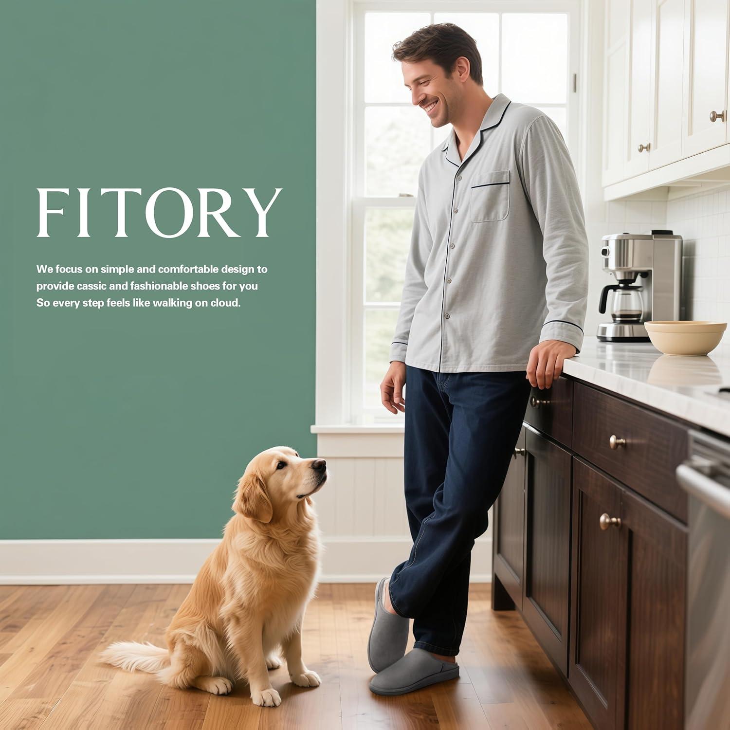 imageFITORY Mens Suede House Slippers Slip on Warm Cozy Home Shoes with Soft Plush Lining for Winter Indoor and Outdoor Size 714Grey