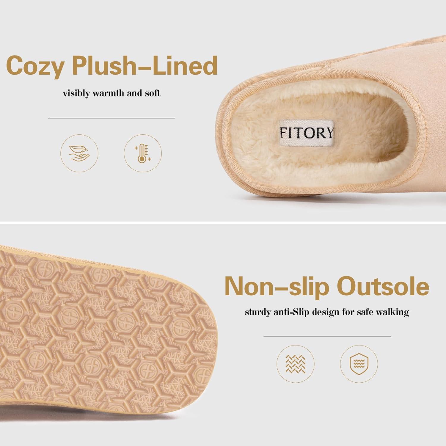 imageFITORY Mens Suede House Slippers Slip on Warm Cozy Home Shoes with Soft Plush Lining for Winter Indoor and Outdoor Size 714Tan