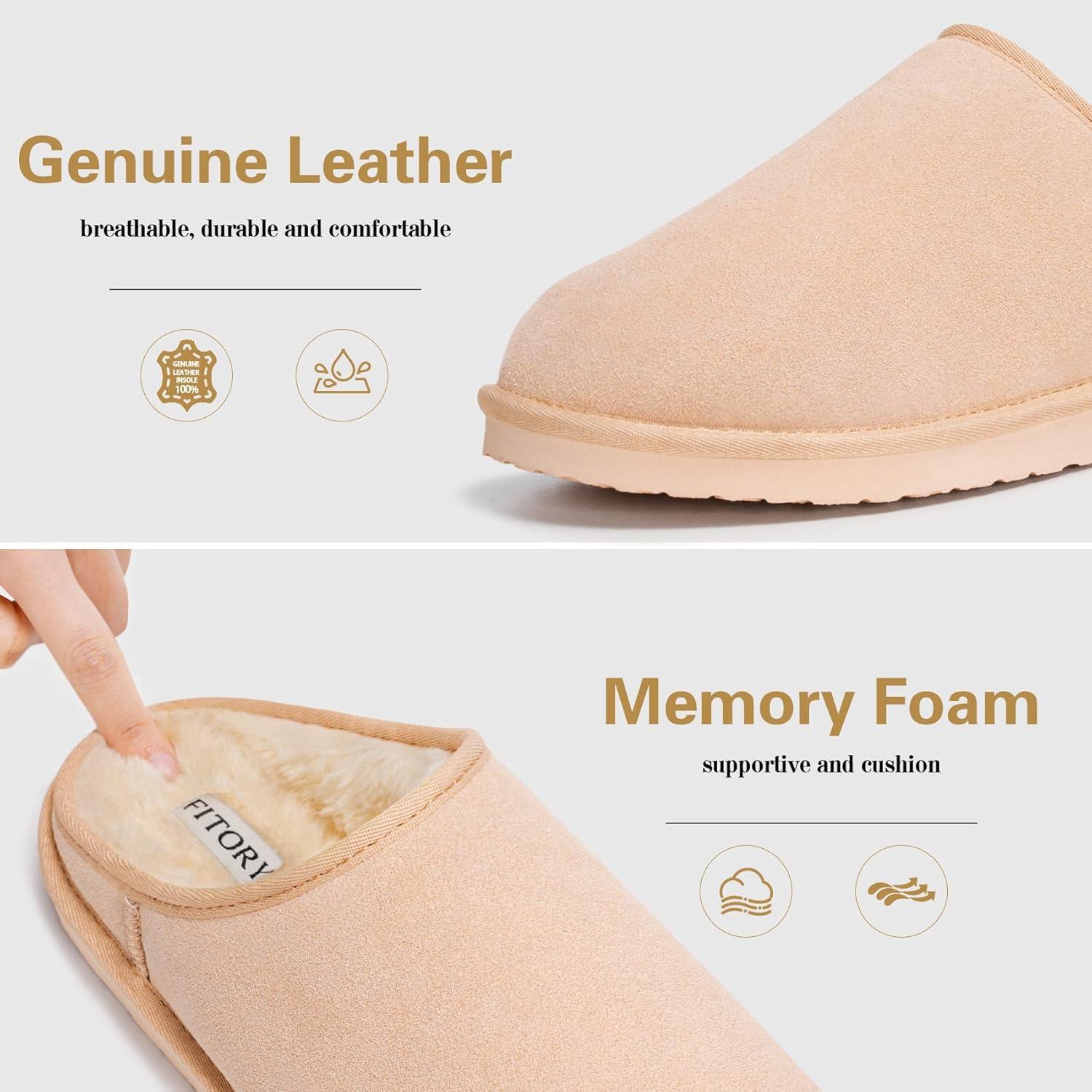 imageFITORY Mens Suede House Slippers Slip on Warm Cozy Home Shoes with Soft Plush Lining for Winter Indoor and Outdoor Size 714Tan