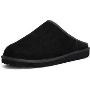 FITORY Men’s Suede House Slippers, Slip on Warm Cozy Home Shoes with Soft Plush Lining for Winter, Indoor and Outdoor Size 7-14(Black)