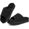 imageFITORY Womens Suede Slippers with Fuzzy Lined Open Toe Slide SandalsNonSlip IndoorOutdoor House ShoesBlackplatform