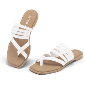 FITORY Womens Flat Straps Sandals With Casual Fashion Slides and Split Toes Style for Lady Summer Size 6-11(White)