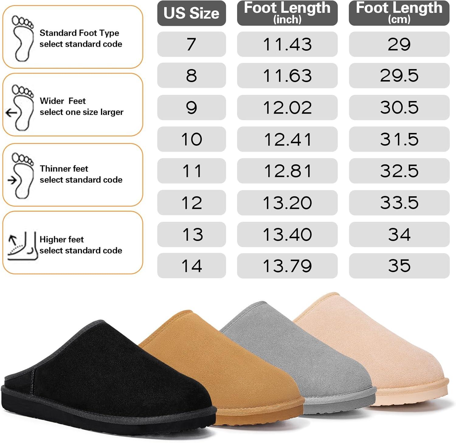 imageFITORY Mens Winter Genuine Leather Slippers Comfy Memory Foam Suede Shoes with Warm FleeceLined for Indoor and Outdoor Size 714Slip Onblack