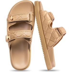 FITORY Women’s Flat Sandals Classic Adjustable Double Strap Slip On Casual Summer Slide Size 6-11(Khaki-2105)