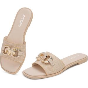 FITORY Women’s Flat Sandals Fashion Slides With Soft Leather Slippers for Summer Size 6-11(Raffia)