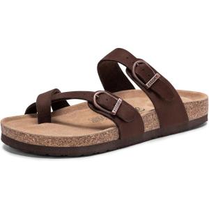 FITORY Women’s Slide Sandals with Soft Cork Footbed, Comfort Arch Support Flat Sandals for Summer Size 6-11(Brown Suede)
