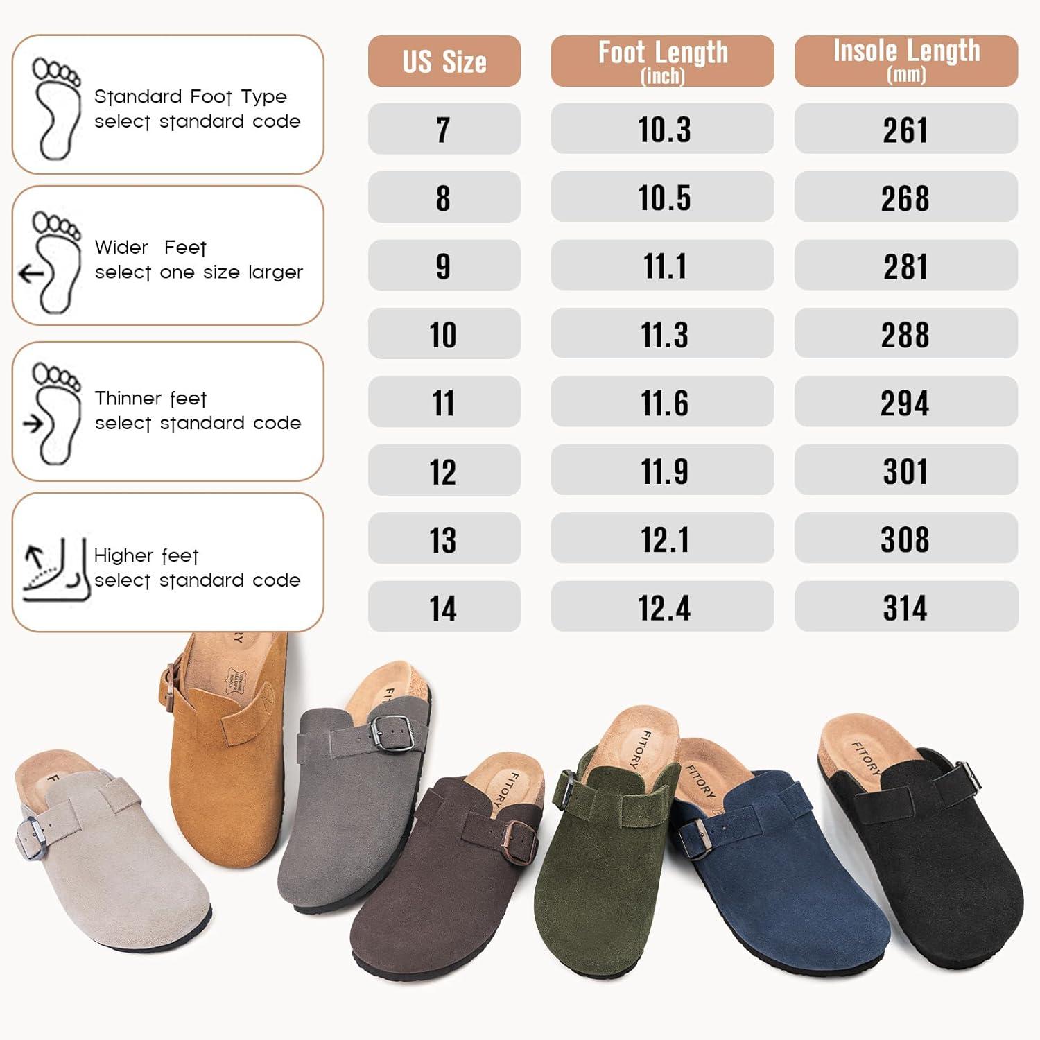 imageFITORY Mens Suede Clogs with Arch SupportLeather Cork Footed Mules Size 714Black