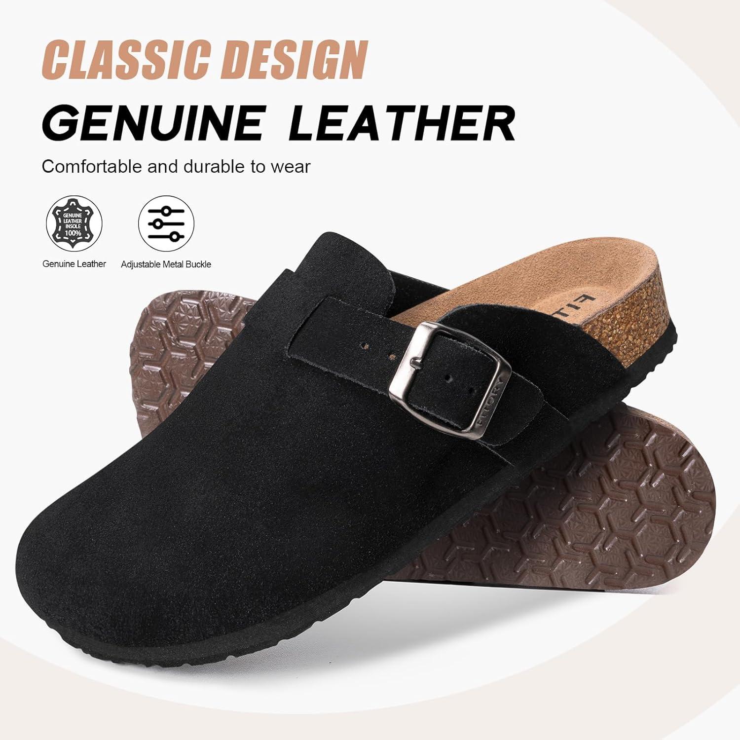 imageFITORY Mens Suede Clogs with Arch SupportLeather Cork Footed Mules Size 714Black