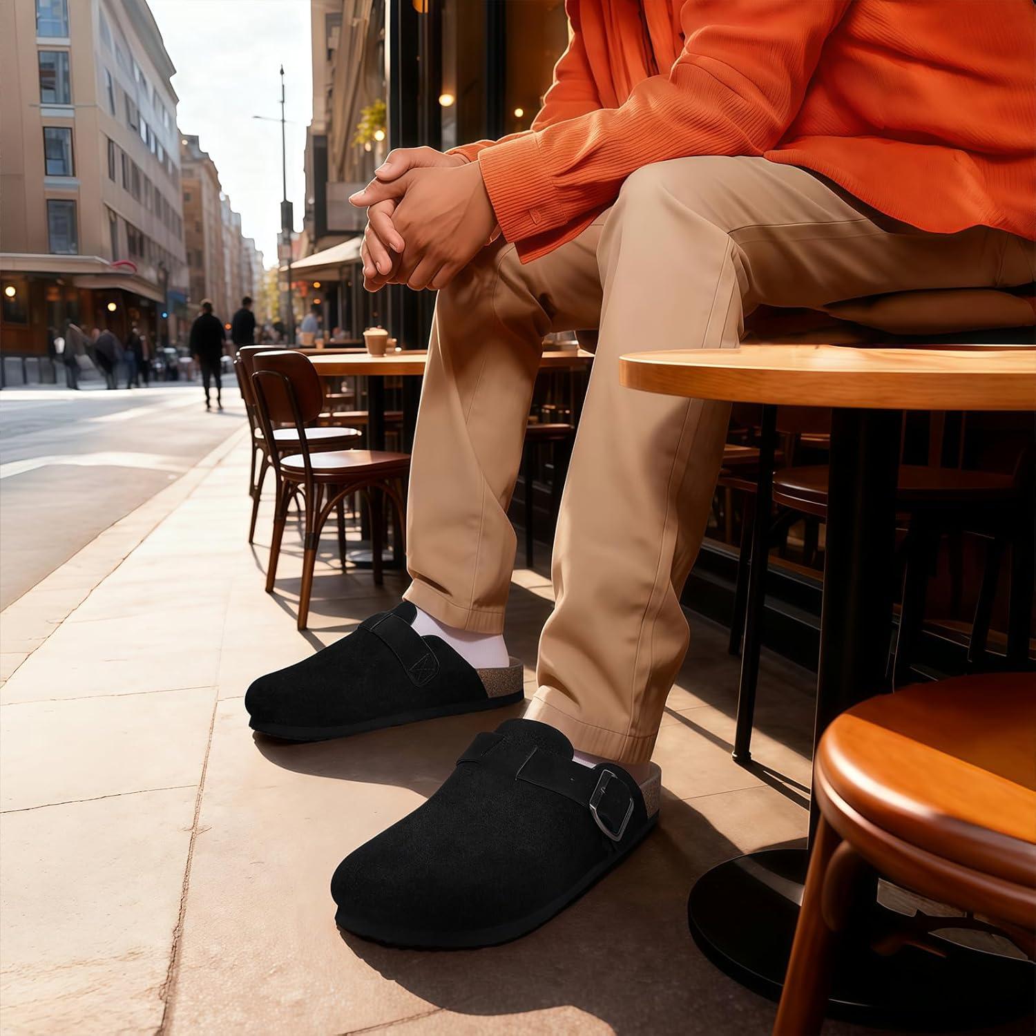 imageFITORY Mens Suede Clogs with Arch SupportLeather Cork Footed Mules Size 714Black